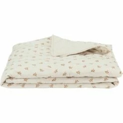 MOUCHOIR - Couvre-lit En Lin Et Coton Motif Rayé Et Floral - Blanc 220x240cm