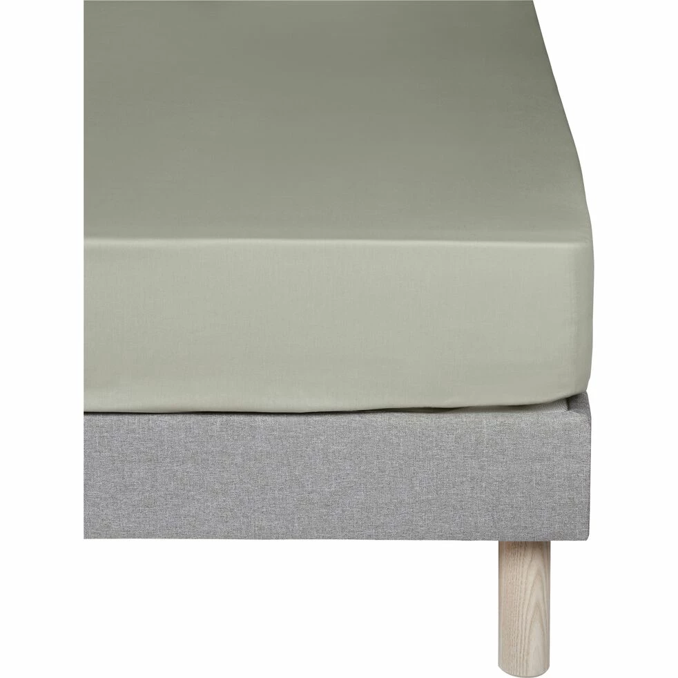 CALANQUES - Drap Housse En Coton - Vert Olivier 140x200cm B25cm 2 CALANQUES - Drap Housse En Coton - Vert Olivier 140x200cm B25cm