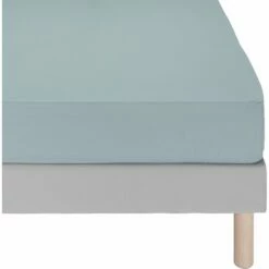 FLORE - Drap Housse En Percale De Coton - Bleu Calaluna 160x200cm B30cm
