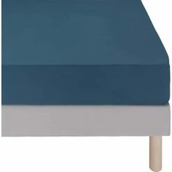 FLORE - Drap Housse En Percale De Coton - Bleu Figuerolles 140x200cm B30cm