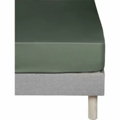 FLORE - Drap Housse En Percale De Coton - Vert Cèdre 140x200cm B30cm