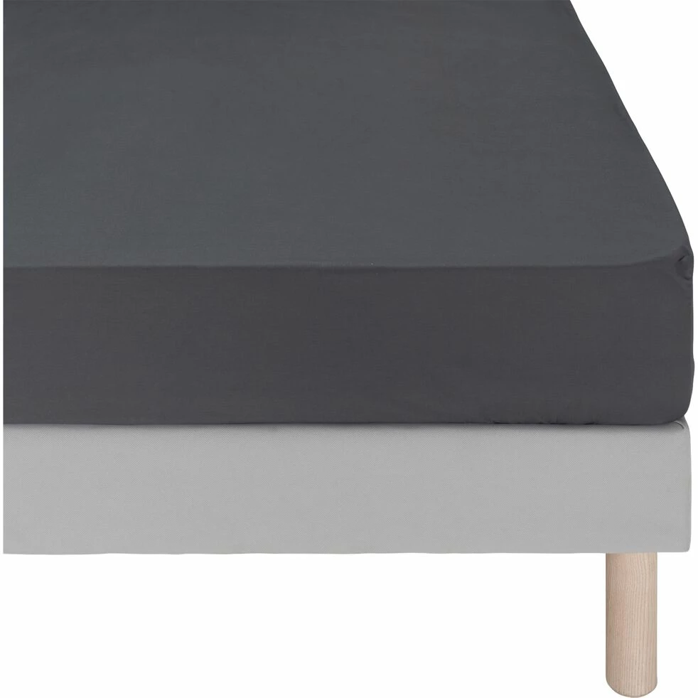 FLORE - Drap Housse En Percale De Coton - Gris Ardoise 160x200cm B30cm 3 FLORE - Drap Housse En Percale De Coton - Gris Ardoise 160x200cm B30cm