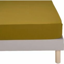 FLORE - Drap Housse En Percale De Coton - Jaune Alep 140x200cm B30cm