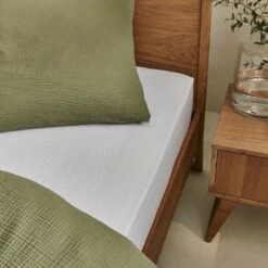 BALETI - Drap Housse En Double Gaze De Coton 140x200cm - Bonnet 30cm Blanc -Doublures De Lit Soldes 2024 Drap housse BALETI 27662267 A 1