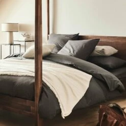 CALANQUES - Linge De Lit Uni En Coton - Gris Ardoise -Doublures De Lit Soldes 2024 Drap housse CALANQUES 27360347 A 1