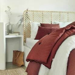 ELINA - Édredon En Lin Et Coton Piquage Pompons - Rouge Arcilla 100x180cm -Doublures De Lit Soldes 2024 EDREDON ELINA 27289884 A 1