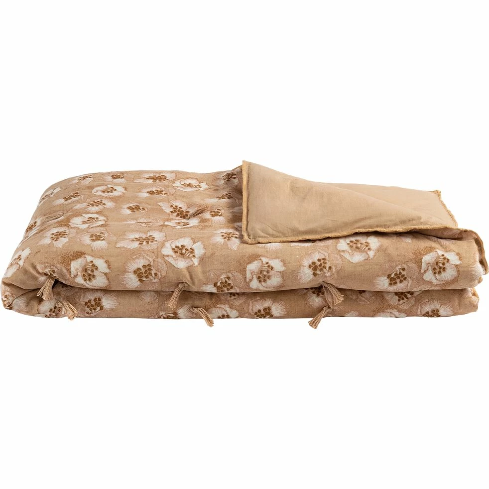 ELINA - Édredon à Motif En Lin Et Coton Piquage Pompons Double Faces - Beige Alpilles 100x180cm 2 ELINA - Édredon à Motif En Lin Et Coton Piquage Pompons Double Faces - Beige Alpilles 100x180cm