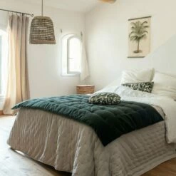 EDEN - Édredon En Velours De Coton Surpiquage Pompons - Vert Cèdre 100x180cm -Doublures De Lit Soldes 2024 EDREDON VELOURS UNI EDEN 26505800 A 1