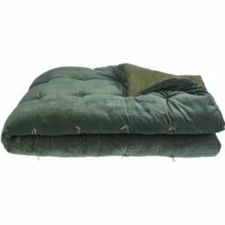 EDEN - Édredon En Velours De Coton Surpiquage Pompons - Vert Cèdre 100x180cm