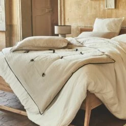 ELINA - Édredon En Lin Et Coton Piquage Pompons Double Faces - Blanc écru 100x180cm -Doublures De Lit Soldes 2024 Edredon ELINA 26967080 A 1