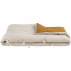 ELINA - Édredon En Lin Et Coton Piquage Pompons Double Faces - Jaune Alep 100x180cm