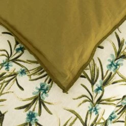 ELINA - Édredon à Motif Romarin En Lin Et Coton Piquage Pompons Double Faces - Vert 100x180cm -Doublures De Lit Soldes 2024 Edredon ELINA 27333716 Z 1