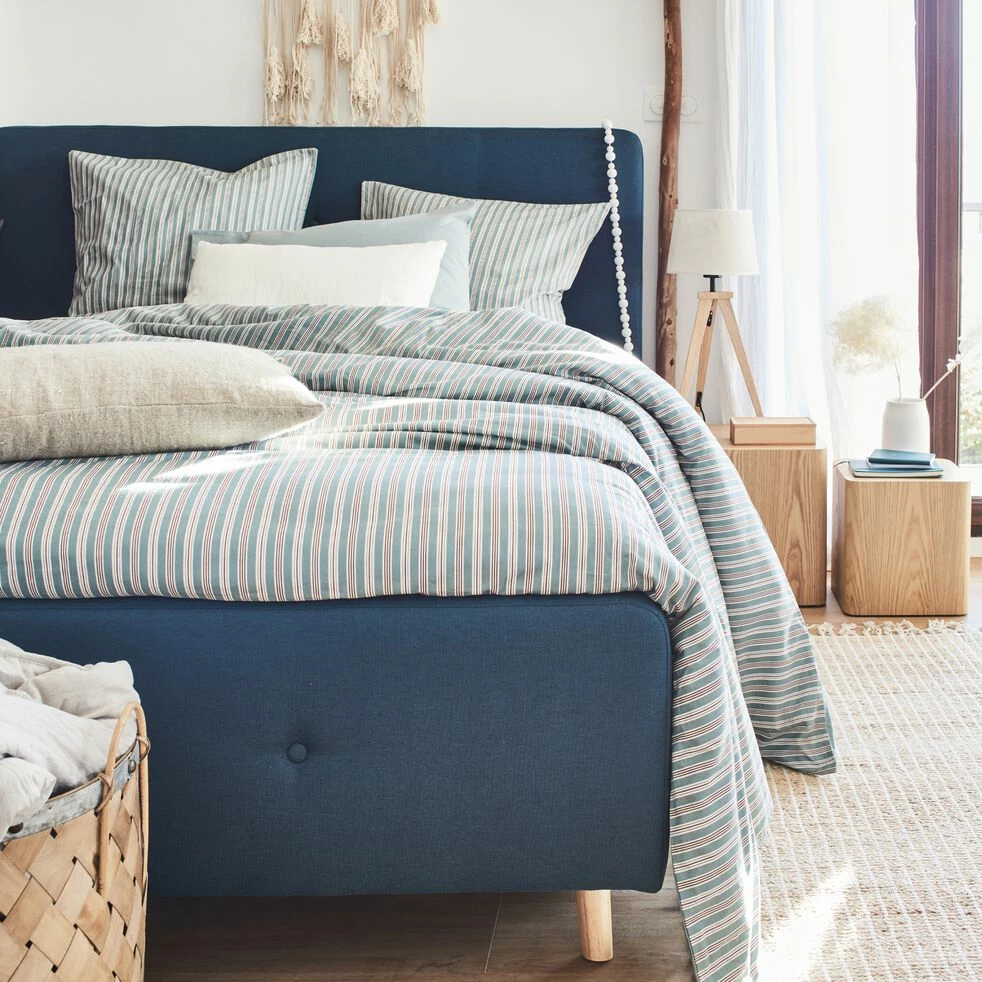 VERGA - Housse De Couette à Rayures En Coton - Bleu 240x220cm 5 VERGA - Housse De Couette à Rayures En Coton - Bleu 240x220cm – Image 4