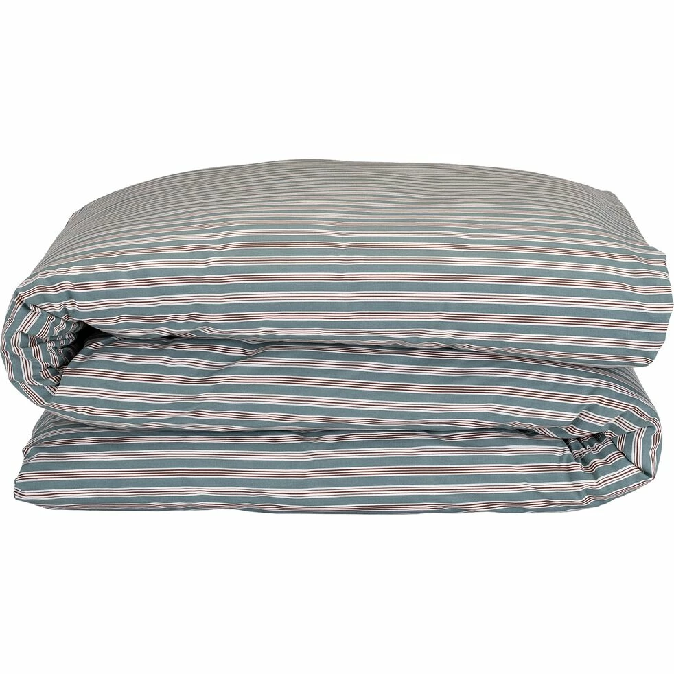 VERGA - Housse De Couette à Rayures En Coton - Bleu 240x220cm 2 VERGA - Housse De Couette à Rayures En Coton - Bleu 240x220cm