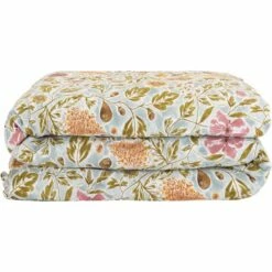 SOULEOU - Housse De Couette En Coton Lavé Motif Floral - Bleu 240x220cm