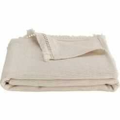 BARLIA - Couvre-lit En Coton Point Ajouré - Blanc écru 130x170cm