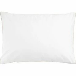 EZIO - Lot De 2 Taies D'oreiller En Percale De Coton Liseret Tressé Beige Alpilles - Blanc 50x70cm