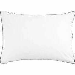 EZIO - Lot De 2 Taies D'oreiller En Percale De Coton Liseré Tressé Gris Calabrun - Blanc 50x70cm