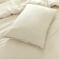 EZIO - Lot De 2 Taies D'oreiller En Percale De Coton Liseret Tressé Beige Alpilles - Blanc 50x70cm -Doublures De Lit Soldes 2024 Lot de 2 taies d oreiller EZIO 27446348 A 1