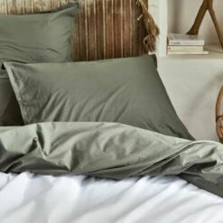 FLORE - Lot De 2 Taies D'oreiller En Percale De Coton - Vert Cèdre 50x70cm -Doublures De Lit Soldes 2024 Lot de 2 taies d oreiller FLORE 26440286 A 1