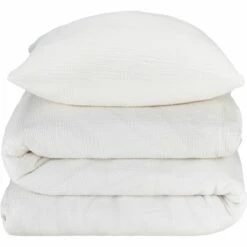 BALETI - Housse De Couette 260x240cm Et 2 Taies D'oreiller 63x63cm En Double Gaze De Coton - Blanc
