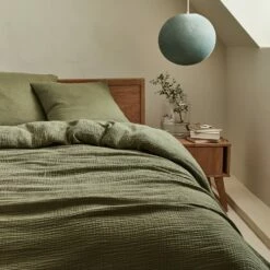 BALETI - Housse De Couette 260x240cm Et 2 Taies D'oreiller 63x63cm En Double Gaze De Coton - Vert Sauge -Doublures De Lit Soldes 2024 Parure BALETI 27662229 A 1