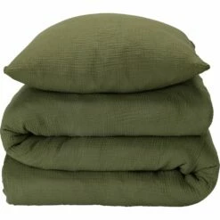 BALETI - Housse De Couette 260x240cm Et 2 Taies D'oreiller 63x63cm En Double Gaze De Coton - Vert Sauge