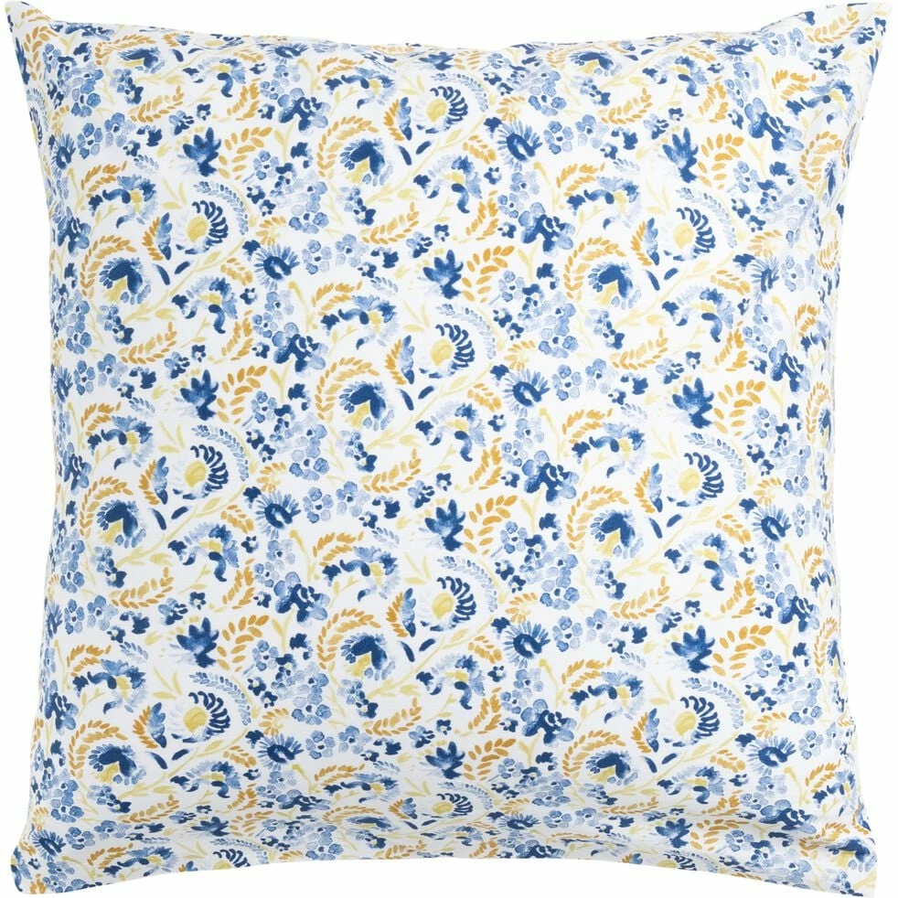 FLORA - Housse De Couette 240x220cm Et 2 Taies D'oreiller 63x63cm En Coton - Bleu Et Jaune 4 FLORA - Housse De Couette 240x220cm Et 2 Taies D'oreiller 63x63cm En Coton - Bleu Et Jaune – Image 2