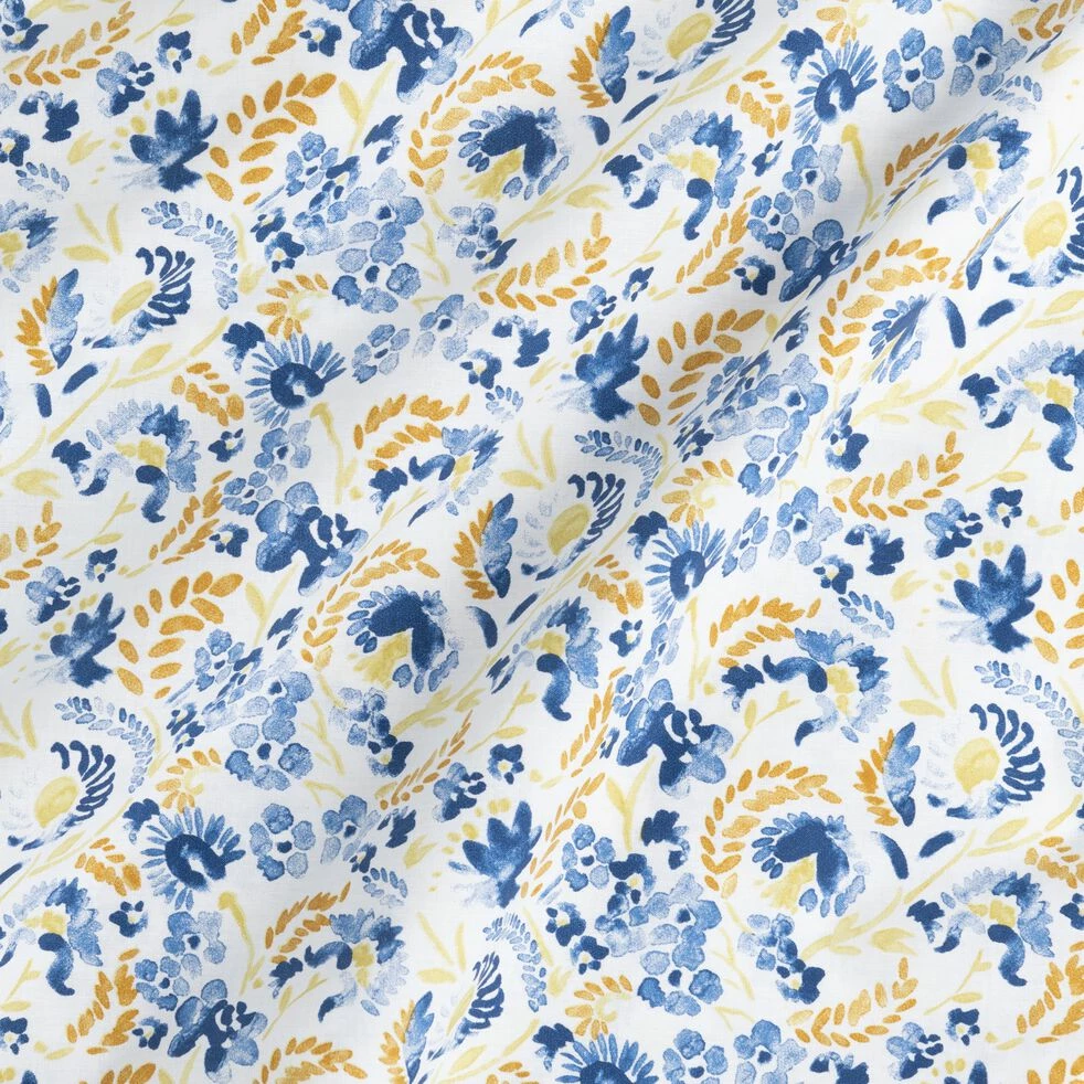 FLORA - Housse De Couette 240x220cm Et 2 Taies D'oreiller 63x63cm En Coton - Bleu Et Jaune 5 FLORA - Housse De Couette 240x220cm Et 2 Taies D'oreiller 63x63cm En Coton - Bleu Et Jaune – Image 3