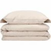 KISSOS - Housse De Couette Et 2 Taies D'oreiller En Coton Finition Frise - Beige 240x220cm