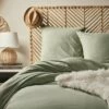 MANTA - Housse De Couette 240x220cm Et 2 Taies D'oreiller 65x65cm En Coton Lavé - Vert Olivier -Doublures De Lit Soldes 2024 Parure MANTA 27465448 A 1