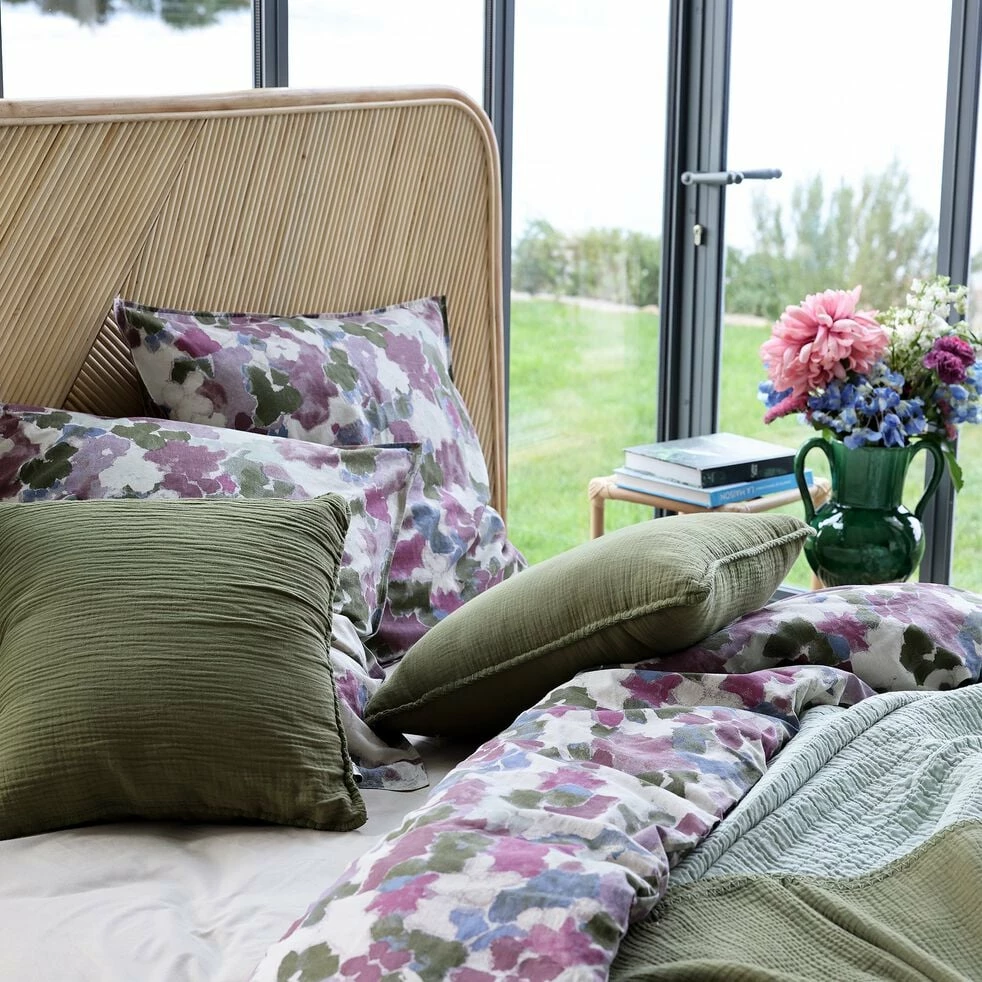 MAZZO - Housse De Couette 240x220cm Et 2 Taies D'oreiller 63x63cm En Lin Et Coton Motif Floral - Rose 8 MAZZO - Housse De Couette 240x220cm Et 2 Taies D'oreiller 63x63cm En Lin Et Coton Motif Floral - Rose – Image 6