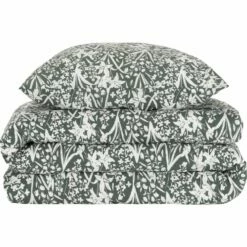 NARCI - Housse De Couette 260x240cm Et 2 Taies D'oreiller 63x63cm En Coton Motif Floral - Vert Et Blanc
