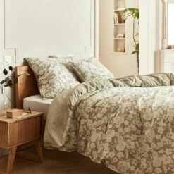 NYMPHE - Housse De Couette 240x220cm Et 2 Taies D'oreiller 63x63cm En Coton Motif Floral - Vert -Doublures De Lit Soldes 2024 Parure NYMPHE 27573082 A 1