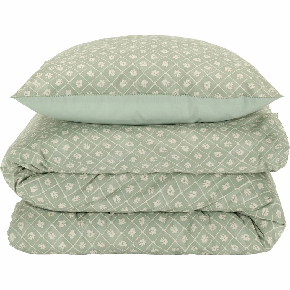 PIASTRE - Housse De Couette 240x220cm Et 2 Taies D'oreiller 63x63cm En Coton Lavé - Vert 3 PIASTRE - Housse De Couette 240x220cm Et 2 Taies D'oreiller 63x63cm En Coton Lavé - Vert