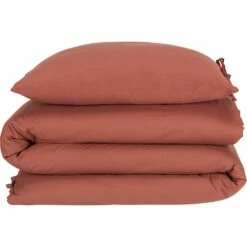 MANTA - Housse De Couette 240x220cm Et 2 Taies D'oreiller 65x65cm En Coton Lavé - Rouge Terracotta 18 MANTA - Housse De Couette 240x220cm Et 2 Taies D'oreiller 65x65cm En Coton Lavé - Rouge Terracotta -Doublures De Lit Soldes 2024 Parure linge de lit MANTA 27288283 F 1