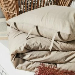 MANTA - Housse De Couette 240x220cm Et 2 Taies D'oreiller 65x65cm En Coton Lavé - Beige Alpilles -Doublures De Lit Soldes 2024 Parure linge de lit MANTA 27288320 A 1