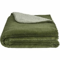 MARIUS - Couvre-lit Imitation Fourrure - Vert Cèdre 180x220cm