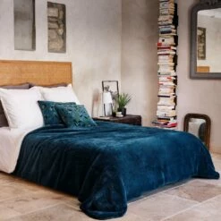 MARIUS - Couvre Lit Imitation Fourrure- Bleu Figuerolles 180x220cm -Doublures De Lit Soldes 2024 Plaid MARIUS 27066348 A 1