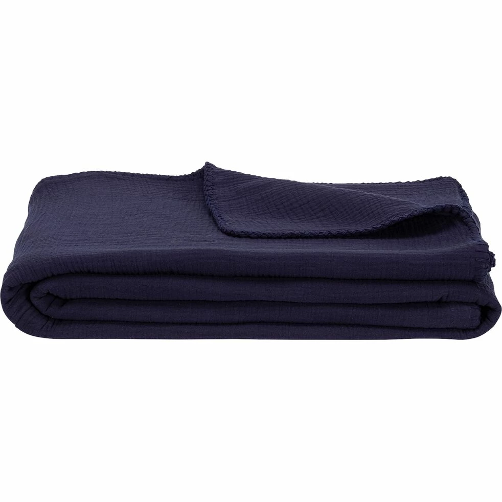 TESSALY - Couvre-lit En Gaze De Coton - Bleu Céou 180x230cm 3 TESSALY - Couvre-lit En Gaze De Coton - Bleu Céou 180x230cm