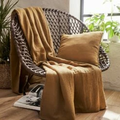 TESSALY - Couvre-lit En Gaze De Coton - Jaune Alep 180x230cm -Doublures De Lit Soldes 2024 Plaid TESSALY 27406984 A 1