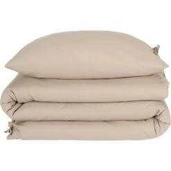 MANTA - Housse De Couette 240x220cm Et 2 Taies D'oreiller 65x65cm En Coton Lavé - Beige Alpilles